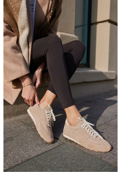 Tores Kadın Kahverengi Gercek Suet Bagcıklı Sneaker