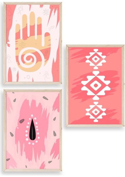 Düşündüren Şekiller Üçlü Ahşap Çerçeveli Tablo