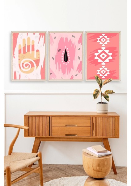 Düşündüren Şekiller Üçlü Ahşap Çerçeveli Tablo modelleri