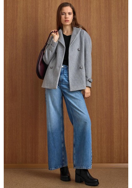 Pelerin ve Kol Patı Detaylı Kruvaze Kısa Kaban AÇIK GRİ 3161 fiyatları