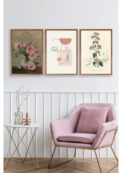 Çiçek Üçlü Ahşap Çerçeveli Tablo fiyatları