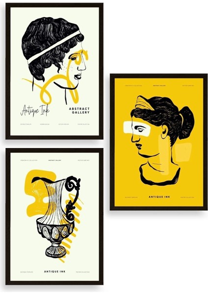 Soyut Üçlü Ahşap Çerçeveli Tablo