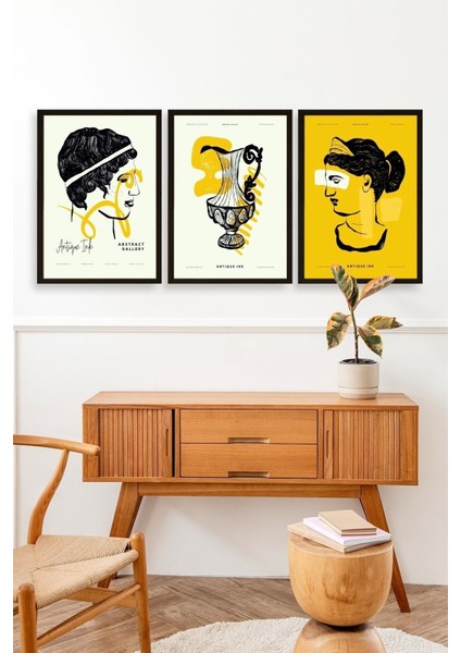 Soyut Üçlü Ahşap Çerçeveli Tablo modelleri