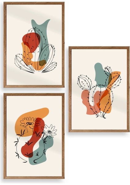 Düşündüren Şekiller Üçlü Ahşap Çerçeveli Tablo