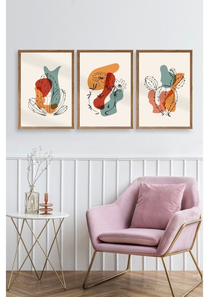 Düşündüren Şekiller Üçlü Ahşap Çerçeveli Tablo fiyatları