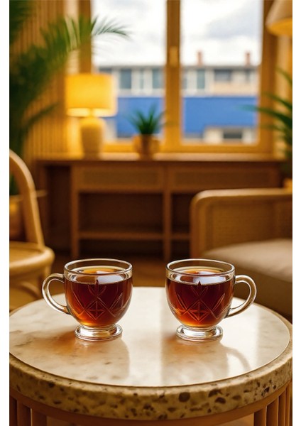 Kristal Baklava Desenli -Kulplu Çay Fincanı-Bardağı 6 Adet modelleri