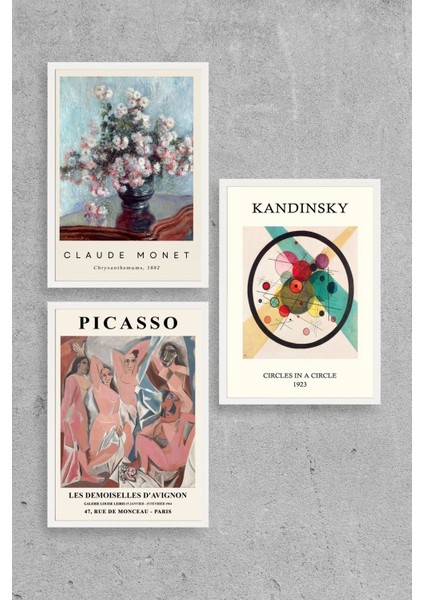 Ünlü Tablolar Üçlü Ahşap Çerçeveli Tablo