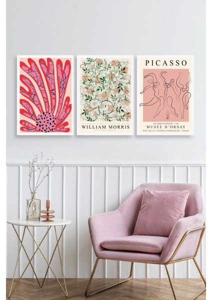 Ünlü Tablolar Üçlü Ahşap Çerçeveli Tablo