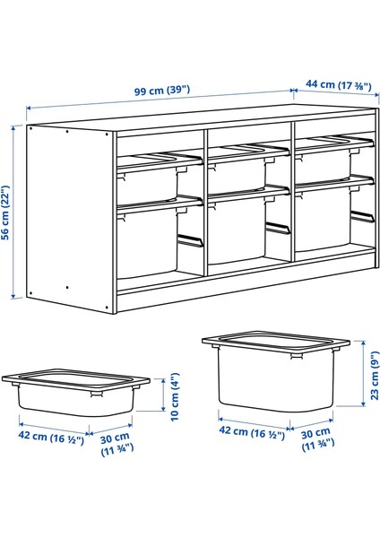 Trofast Saklama Ünitesi Beyaz Gri 99 x 44 x 56 cm fiyatları