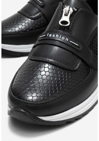 Fermuarlı Yılan Desenli Kadın Ayakkabı Siyah Cilt modelleri