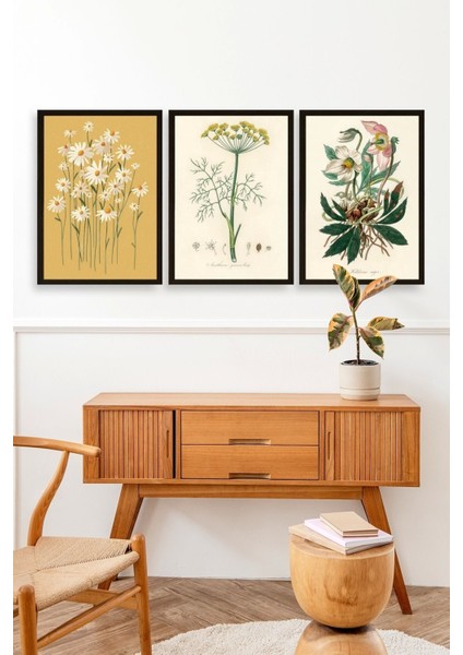 Çiçek Üçlü Ahşap Çerçeveli Tablo modelleri