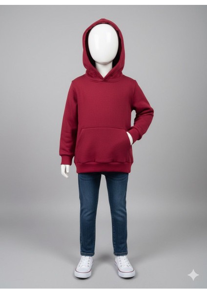 Çocuk Kapişonlu Sweat Bordo Şen