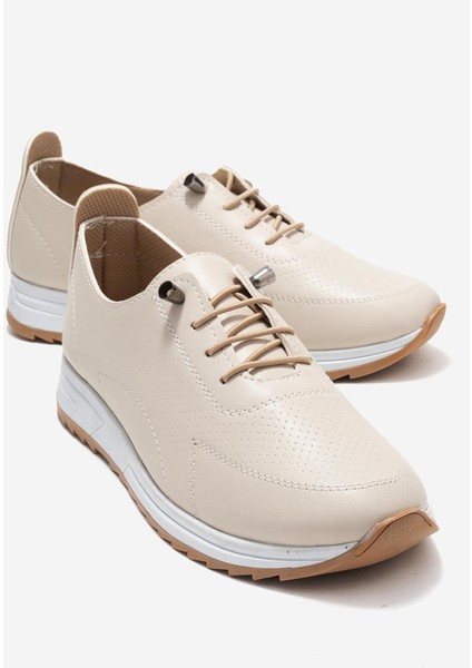 Kum Baskılı Yumuşak Tabanlı Kadın Ayakkabı Bej Cilt