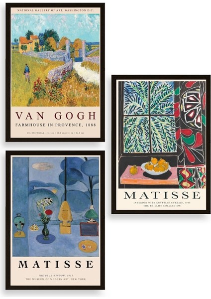 Ünlü Tablolar Üçlü Ahşap Çerçeveli Tablo