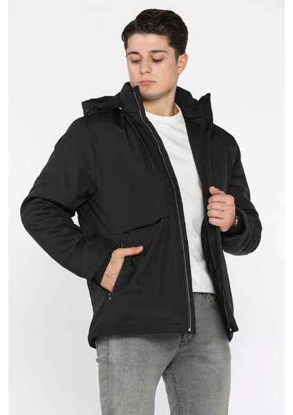 Kapüşonlu Fermuarlı Erkek Mont P-00018589