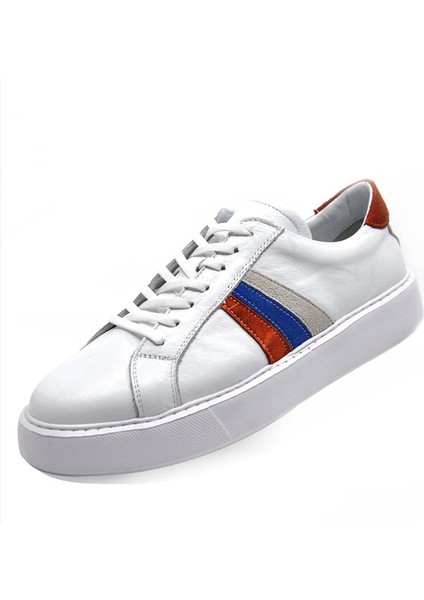 Hakiki Deri Beyaz Turuncu Sneaker Erkek Ayakkabı 9825