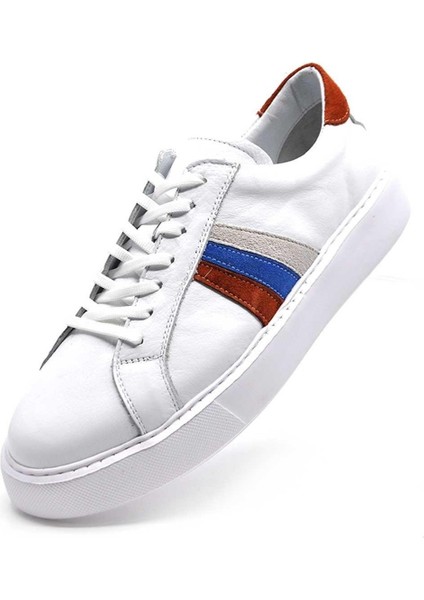 Hakiki Deri Beyaz Turuncu Sneaker Erkek Ayakkabı 9825 fiyatları