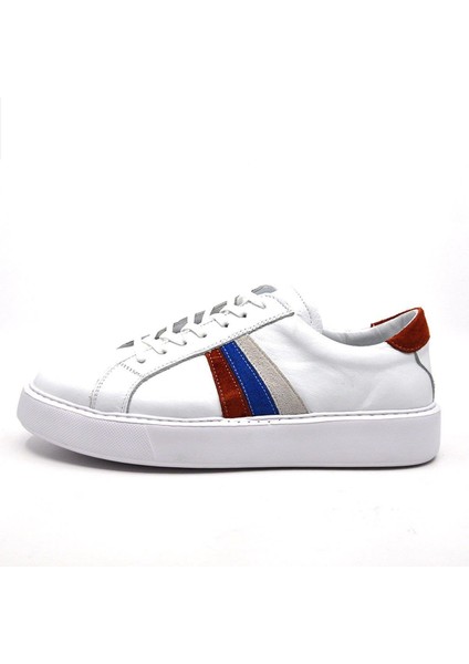 Hakiki Deri Beyaz Turuncu Sneaker Erkek Ayakkabı 9825 modelleri