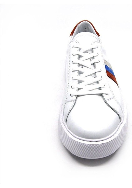 Hakiki Deri Beyaz Turuncu Sneaker Erkek Ayakkabı 9825 fırsatları