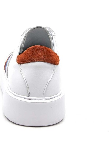 Hakiki Deri Beyaz Turuncu Sneaker Erkek Ayakkabı 9825