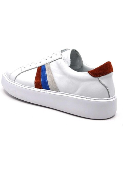 Hakiki Deri Beyaz Turuncu Sneaker Erkek Ayakkabı 9825