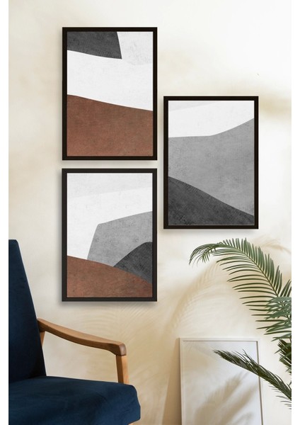 Soyut Üçlü Ahşap Çerçeveli Tablo fiyatları