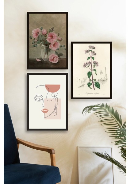 Çiçek Üçlü Ahşap Çerçeveli Tablo fiyatları