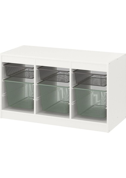 Trofast Saklama Ünitesi Beyaz Koyu Gri Açık Yeşil Gri 99 x 44 x 56 cm