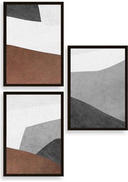 Soyut Üçlü Ahşap Çerçeveli Tablo