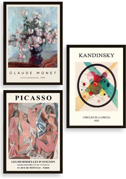 Ünlü Tablolar Üçlü Ahşap Çerçeveli Tablo