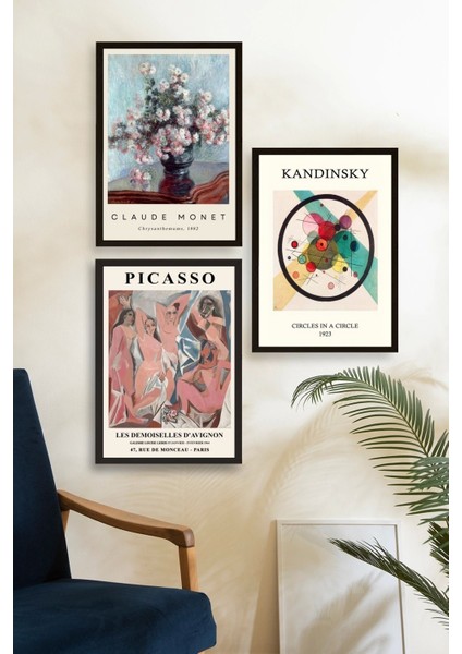 Ünlü Tablolar Üçlü Ahşap Çerçeveli Tablo fiyatları