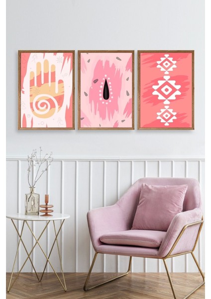 Düşündüren Şekiller Üçlü Ahşap Çerçeveli Tablo fiyatları