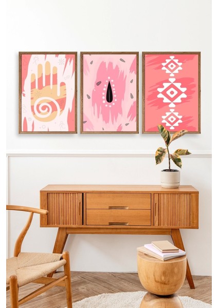 Düşündüren Şekiller Üçlü Ahşap Çerçeveli Tablo modelleri