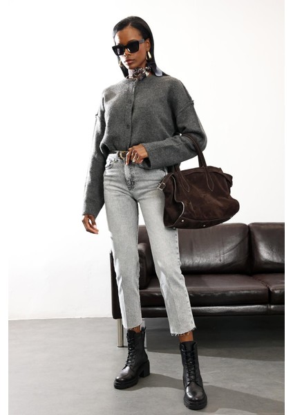 Antrasit Bisiklet Yaka Triko Hırka 2554 fiyatları