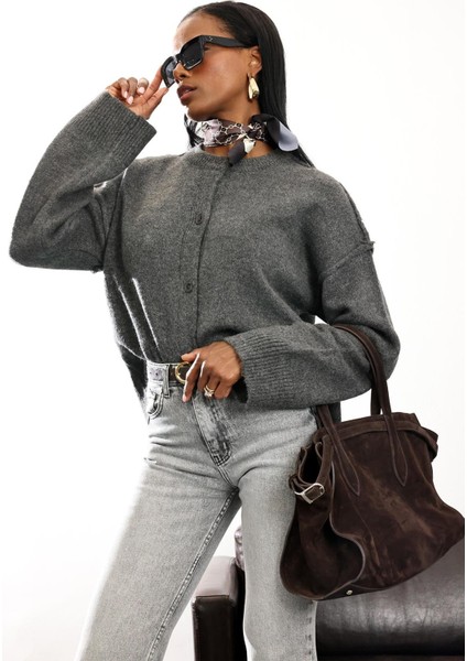 Antrasit Bisiklet Yaka Triko Hırka 2554 fırsatları