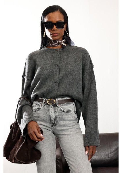 Antrasit Bisiklet Yaka Triko Hırka 2554 indirimleri