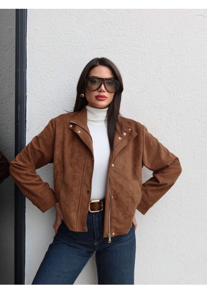Süet Düğme Detay Bomber Ceket