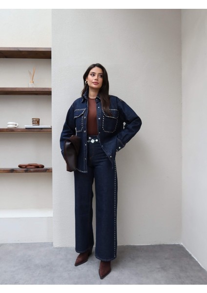 Denim Zımba Detaylı Ikili Takım