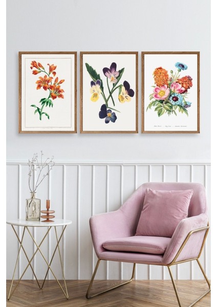 Çiçek Üçlü Ahşap Çerçeveli Tablo fiyatları