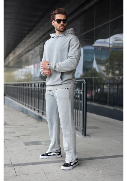 Boyalı Gri Kanguru Cep Kapüşonlu Erkek Eşofman Takımı E7341 fiyatları