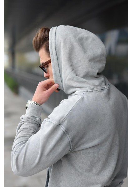 Boyalı Gri Kanguru Cep Kapüşonlu Erkek Eşofman Takımı E7341 modelleri