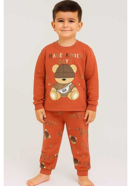 Kiremit Kırmızı Ayıcık 4-5-6 Yaş Çocuk Alt Üst Takım Pijama Takım