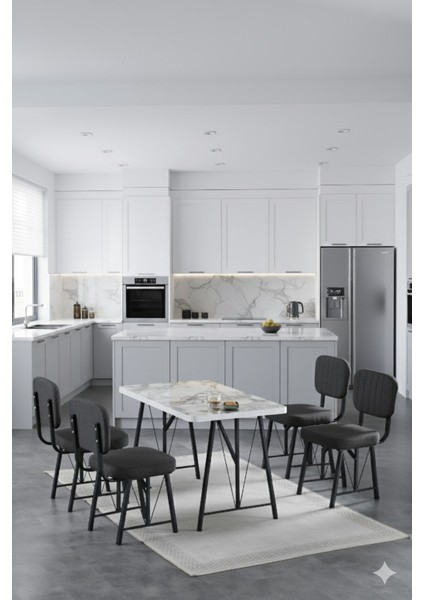 Elfin 70X110CM Sabit Efes Yemek Masası, Yemek Masası Takımı, Mutfak Masası, 4 Antrasit Sandalye