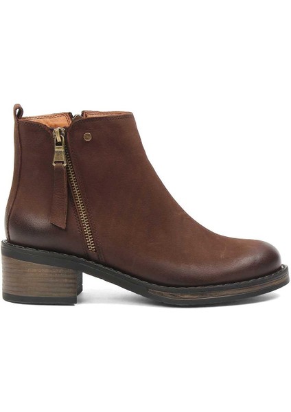 Kadın Kahverengi Çift Fermuarlı Nubuk Deri Bot