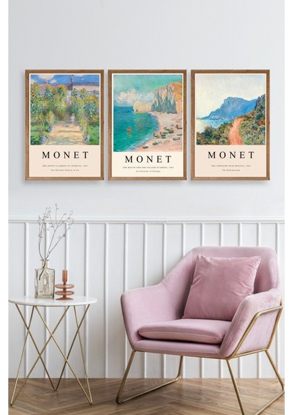 Monet Üçlü Ahşap Çerçeveli Tablo fiyatları