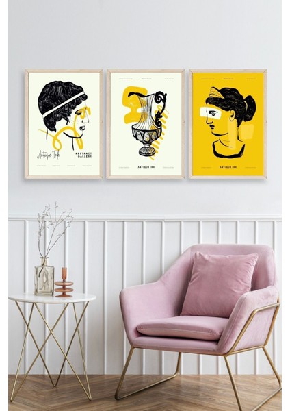 Soyut Üçlü Ahşap Çerçeveli Tablo fiyatları