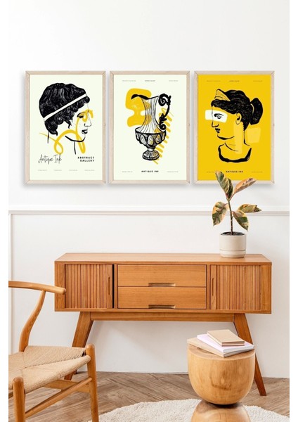 Soyut Üçlü Ahşap Çerçeveli Tablo modelleri