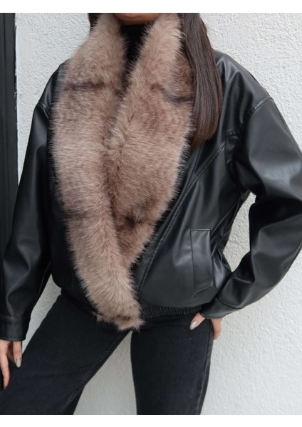 Kürk Yaka Bel Lastikli Deri Ceket modelleri