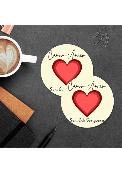 Canım Annem Tasarımlı Mdf Ikili Bardak Altlığı – Anneler Günü Hediyesi