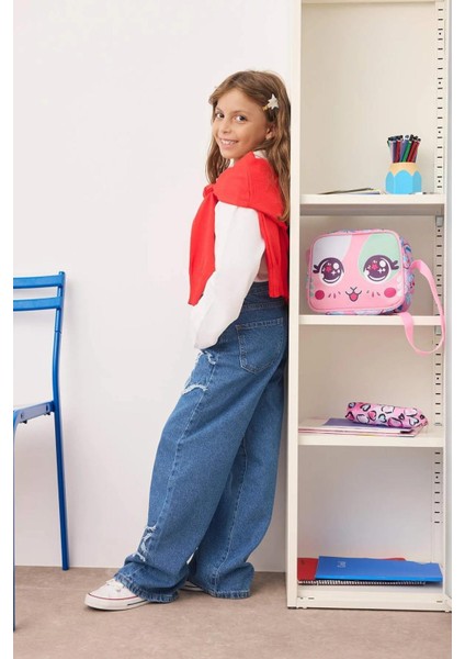 Kız Çocuk Geniş Paça Yıldız Desenli %100 Pamuk Lastikli Denim Pantolon fiyatları